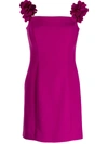 Marchesa Notte Off-shoulder Crepe Dress W/ 3d Flowers In Pink