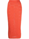 Balmain Mid-length Knit Skirt With Monogram In Arancio