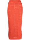 Balmain Mid-length Knit Skirt With Monogram In Orange
