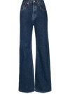 Re/done + Net Sustain 70s Ultra High Rise Wide Leg Frayed Jeans In Blue