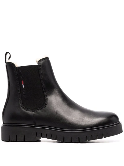 Tommy Jeans Warmlined Leather Chelsea Boots In Schwarz