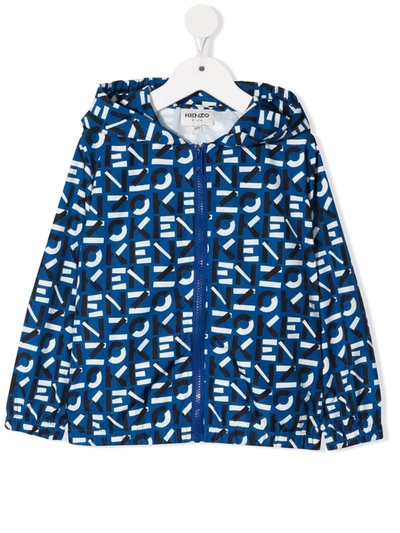 Kenzo Kids' All-over Logo Windbreaker Jacket In Blue