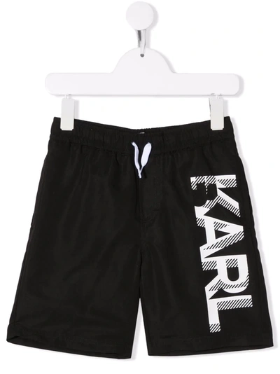 Karl Lagerfeld Kids' Logo印花泳裤 In Black