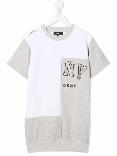 Dkny Teen Logo-embroidered Two-tone Minidress In Grey