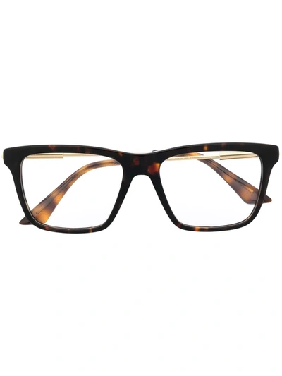 Versace Tortoiseshell-effect Rectangle Glasses In Brown