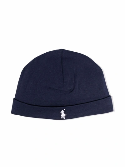 Ralph Lauren Babies' Logo Embroidered Beanie Hat In Blue