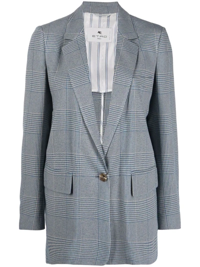 Etro Prince Of Wales Check Blazer In Blue