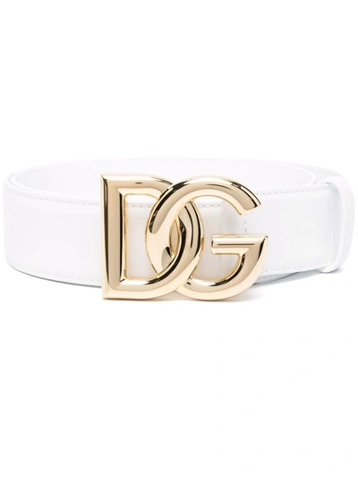 Dolce & Gabbana Logo-plaque Leather Belt In White