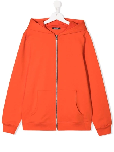 Balmain Teen Logo-print Hooded Jacket In Orange