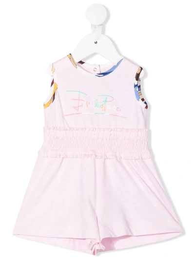 Emilio Pucci Junior Babies' Logo-embroidered Sleeveless Romper In Pink