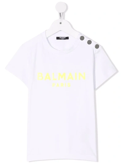 Balmain Kids' Logo-print Cotton T-shirt In White