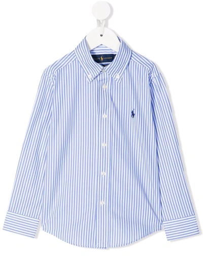 Ralph Lauren Kids' Embroidered-logo Striped Shirt In Blue