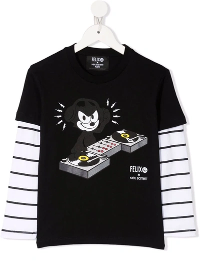 Neil Barrett Kids' Felix The Cat Printed Cotton T-shirt In Black