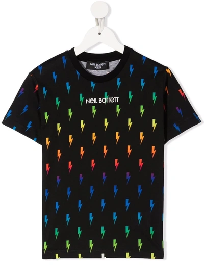 Neil Barrett Kids' Thunder Cotton Jersey T-shirt W/ Logo In Black