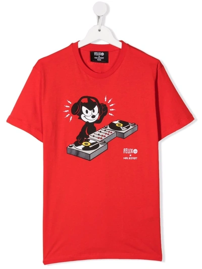 Neil Barrett Kids' Red T-shirt For Boy With Felix In Rosso