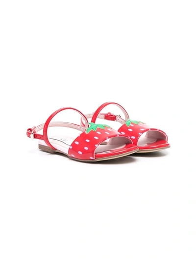 Stella Mccartney Red Sandals For Girl With Strawberry Print In 510ro