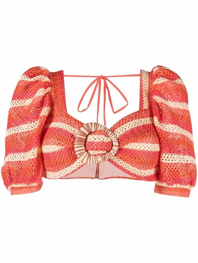 Patbo Cropped Striped Crocheted Top In Orange