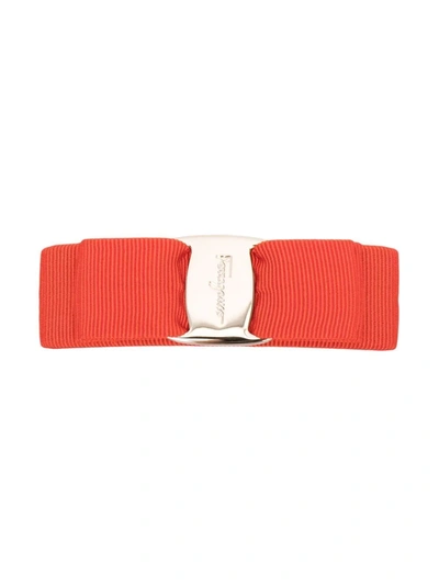 Ferragamo Bow-detail Ribbed Hair Clip In Orange