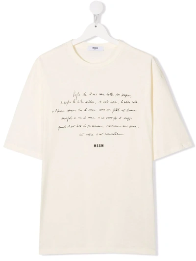 Msgm Teen Handwriting Print T-shirt In Neutrals