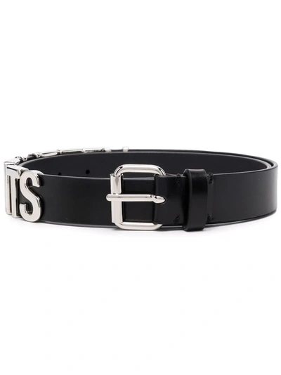 Vetements Iconic Logo-lettering Leather Belt In Black