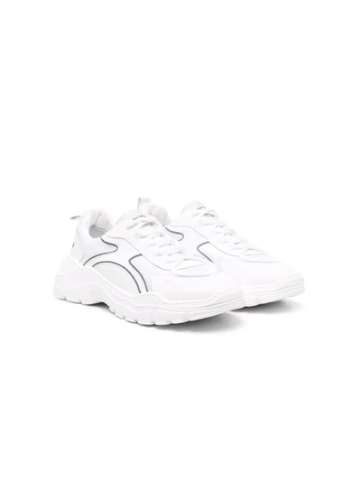 Emporio Armani Teen Logo-print Leather Sneakers In White