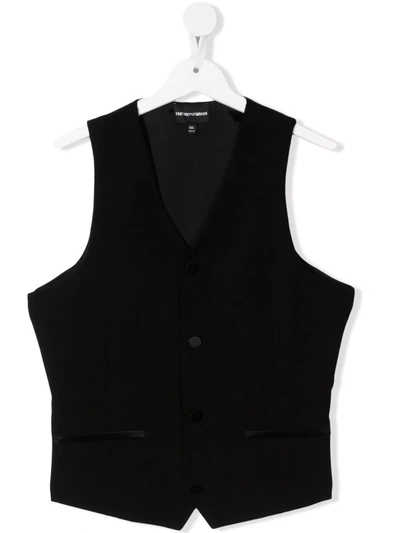 Emporio Armani Kids' Satin-trim Single-breasted Waistcoat In Black