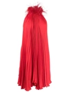 STYLAND FEATHER-TRIM PLEATED DRESS