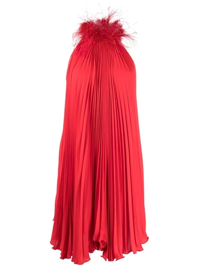 Styland Feather-trim Pleated Dress In Rot