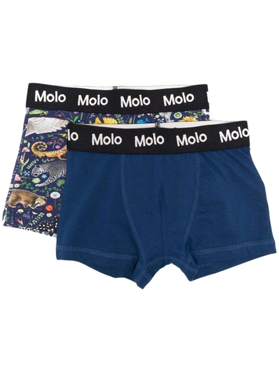 Molo Kids' Animal-print Boxer (set Of 2) In Blue