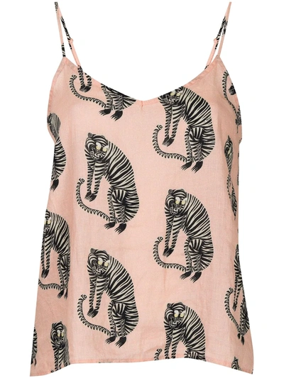 Desmond & Dempsey Tiger-print Cotton Pyjama Top In Pink