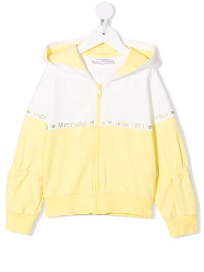 Monnalisa Two-tone Hooded Jacket In Light Yellow + Cream