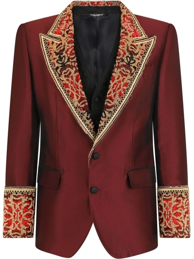 Dolce & Gabbana Floral-jacquard Three-piece Suit In Red