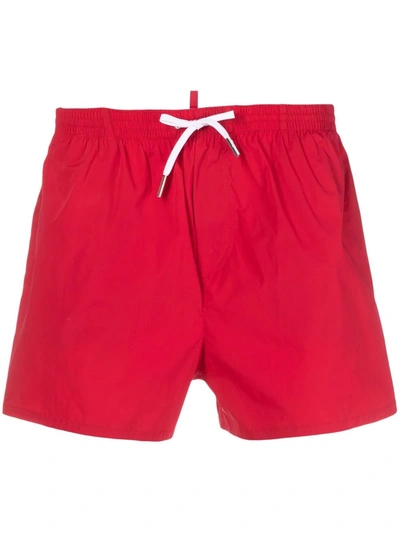 Dsquared2 Monogram Drawstring-waist Swim Shorts In Red