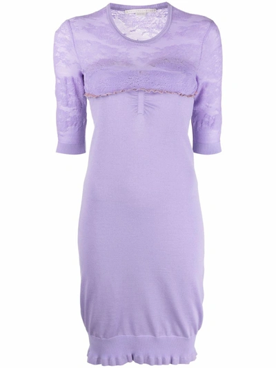Stella Mccartney Lace-panel Short-sleeve Dress In Purple