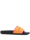 Marni Slide Logo-print Canvas And Rubber Slides In Light Orange Fuch
