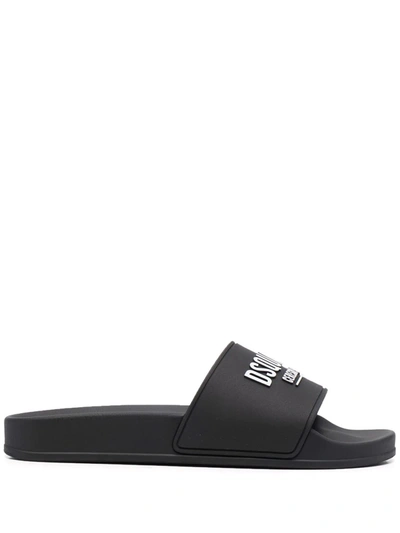 Dsquared2 Logo-print Flat Slides In Nero