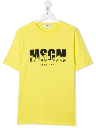 Msgm Teen Logo-print T-shirt In Yellow
