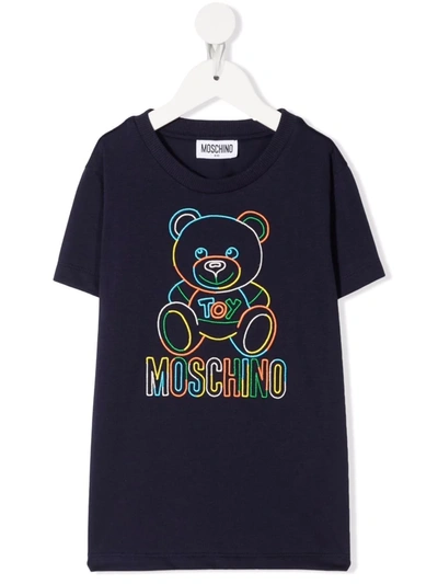 Moschino Kids' Teddy-embroidery T-shirt In Blue