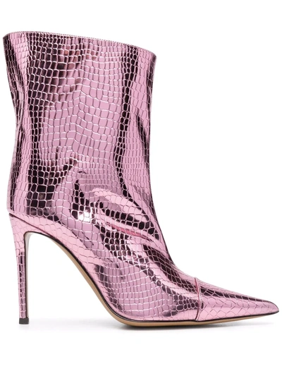 Alexandre Vauthier Crocodile-effect 105mm Ankle Boots In Pink