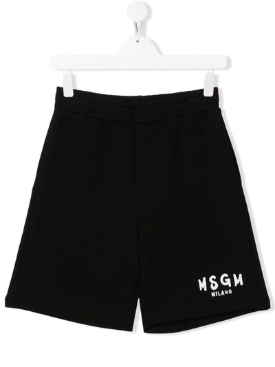 Msgm Kids' Black Short For Boy With Logo
