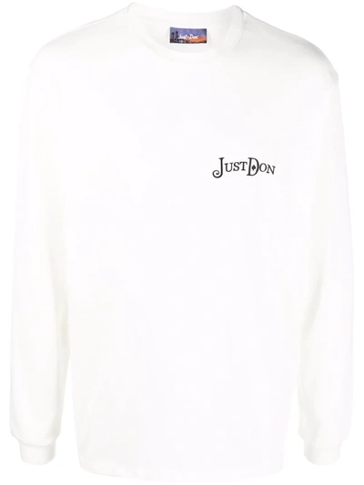Just Don Authorized Dealer-embroidered Long-sleeve T-shirt In White