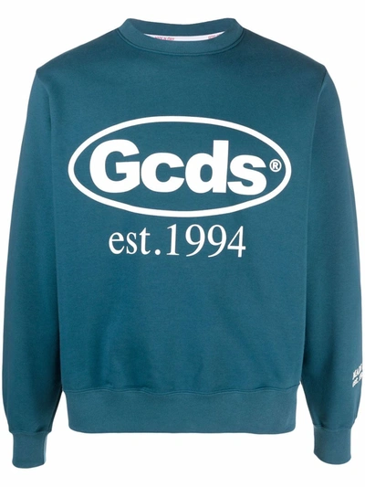 Gcds Cotton Sweatshirt With Logo In Hellblau