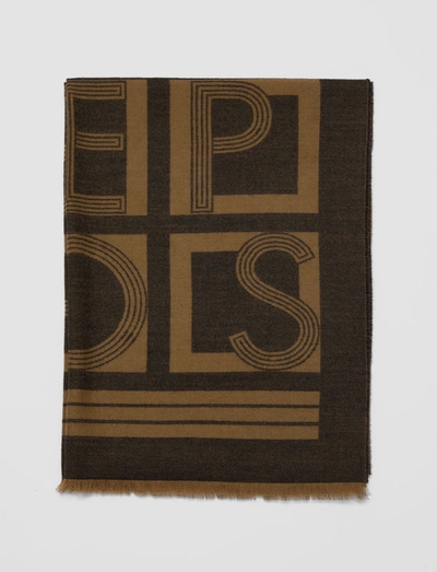 Joseph Angela Striped Logo-embroidered Wool Scarf In Almond/black