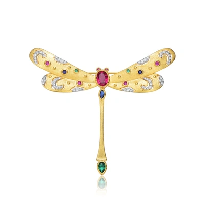 Rachel Glauber Rhodium And 14k Gold Plated Ruby Cubic Zirconia Floral Pin In Multi-color