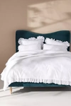 Anthropologie Ruffled Organic Spa Sateen Duvet Cover By  In White Size Kg Top/bed