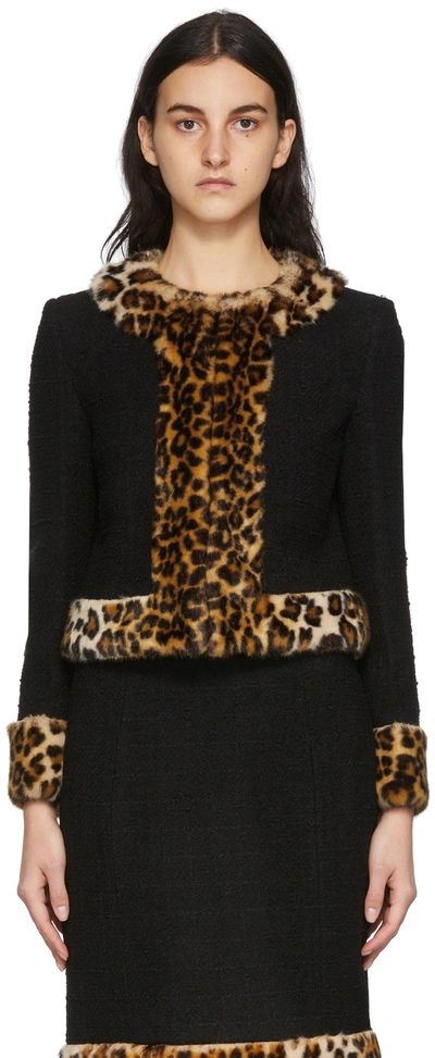 Moschino Leopard-print Faux Fur-trimmed Jacket In Black