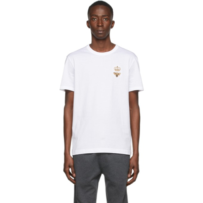 Dolce & Gabbana Bee And Crown Embroidered Tshirt In White