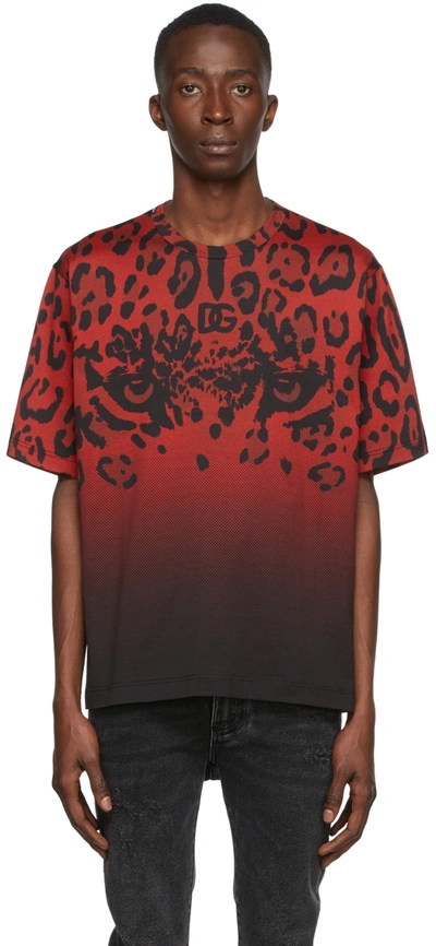 Dolce & Gabbana Leopard-print Logo-print T-shirt In Red