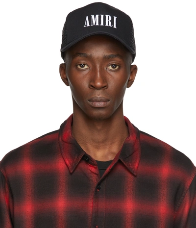 Amiri Logo-embroidered Cotton-canvas Trucker Cap In Black And White