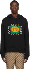 Gucci Logo Printed Cotton Sweatshirt Hoodie In Black